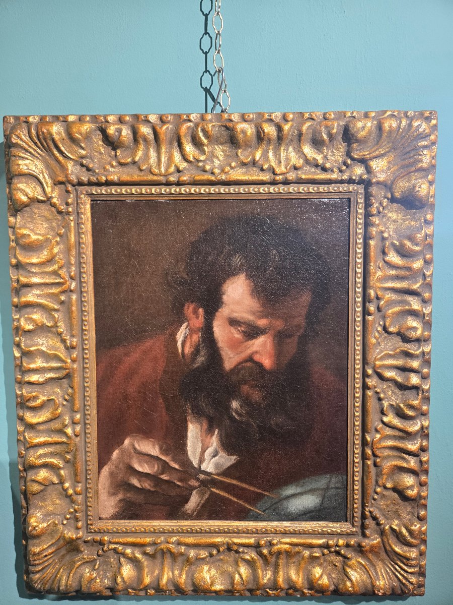 Olio su tela, cm 43 x 34, Roma XVII secolo, Ritratto di Astronomo, cornice dorata, buono stato