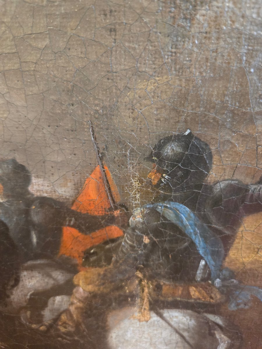 Olio su tela, scena di battaglia, fine XVII secolo, discreto stato conservativo -photo-2