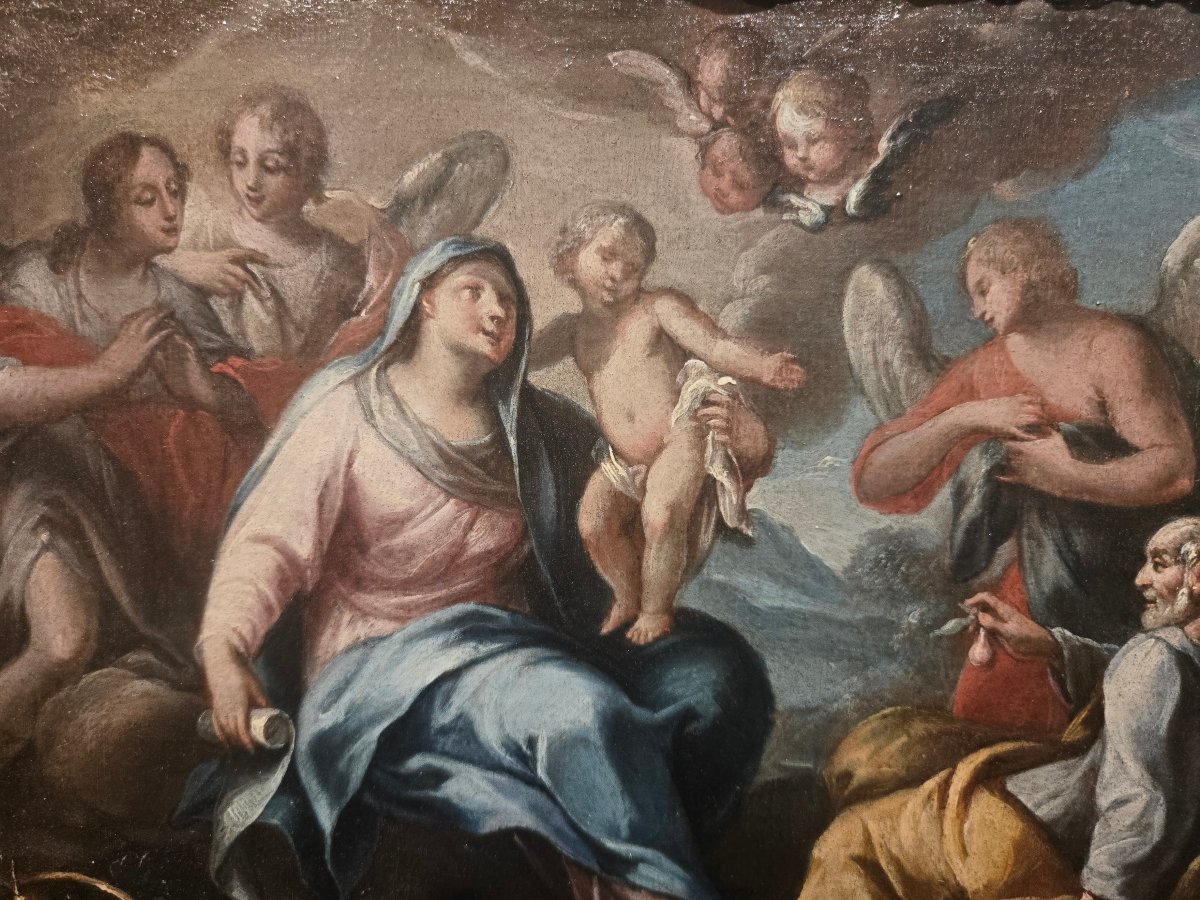 Olio su tela, Riposo durante la fuga in Egitto, cm 25 x 35, Maestro Veneziano del XVIII secolo-photo-3