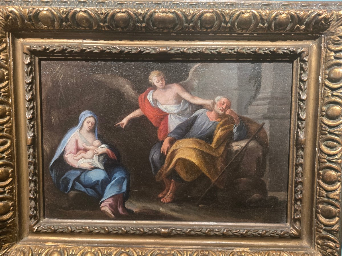 Olio su tela, cm 25 x 35, Il sogno di Giacobbe, Maestro Veneziano del XVIII secolo, ottimo stat