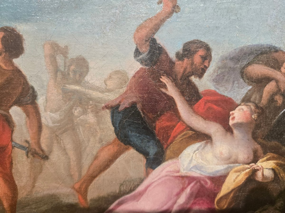 Olio su tela cm 25 x 35 Il massacro degli Innocenti, Maestro Veneziano del XVIII secolo,-photo-3