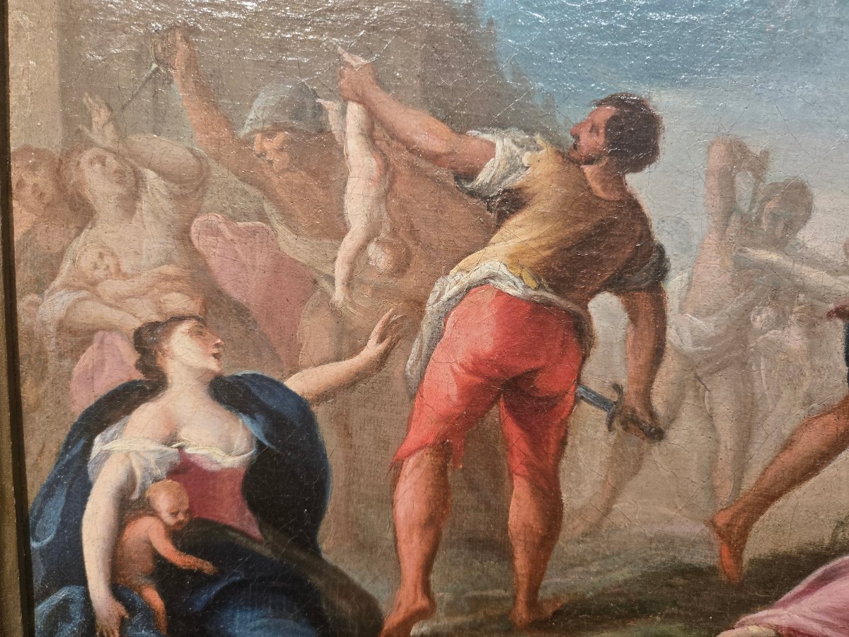 Olio su tela cm 25 x 35 Il massacro degli Innocenti, Maestro Veneziano del XVIII secolo,-photo-1