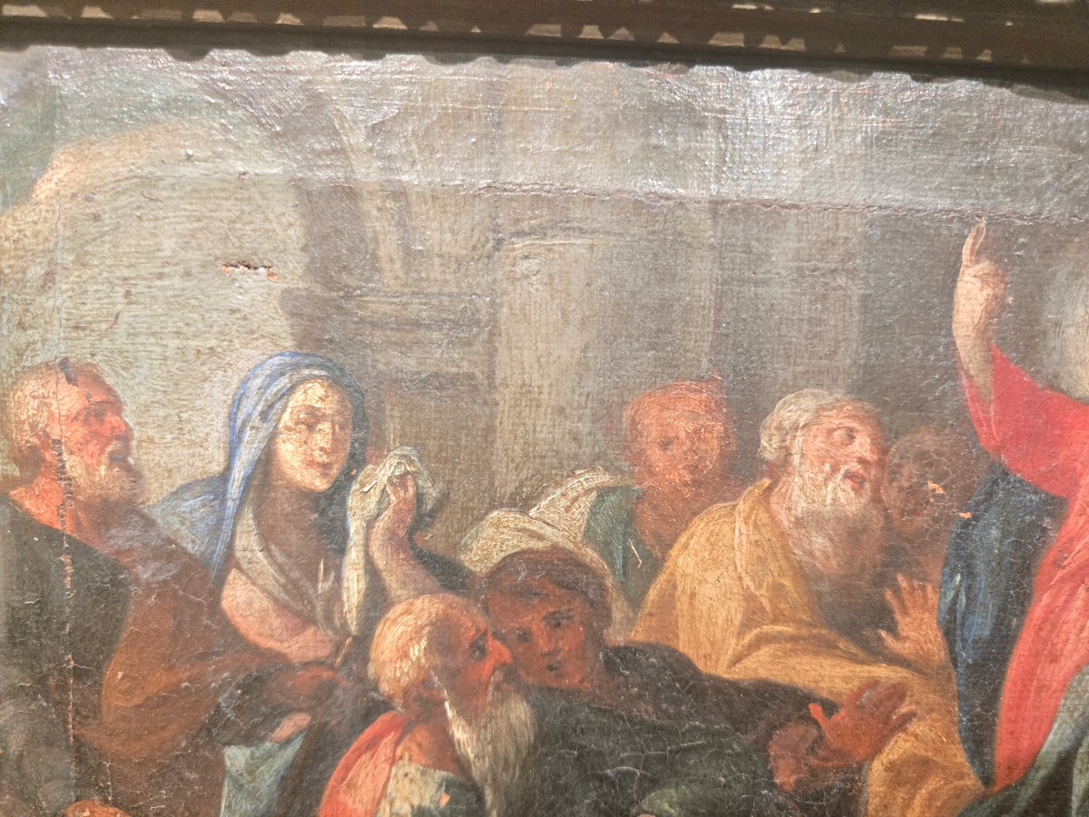 Olio su tela, 34 x 25, Gesù tra i Dottori, Maestro Veneziano del XVIII secolo, discreto stato -photo-3