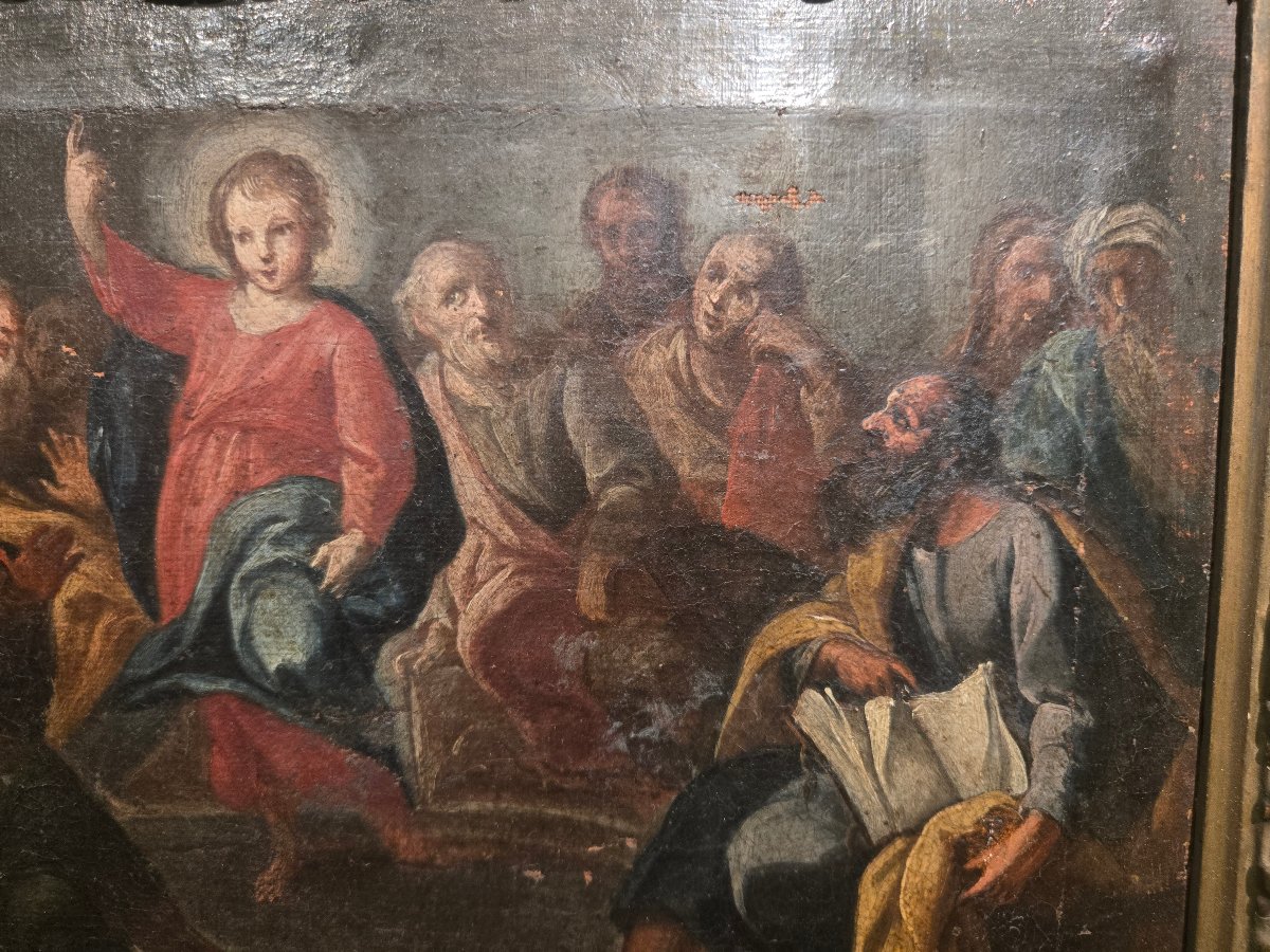 Olio su tela, 34 x 25, Gesù tra i Dottori, Maestro Veneziano del XVIII secolo, discreto stato -photo-4