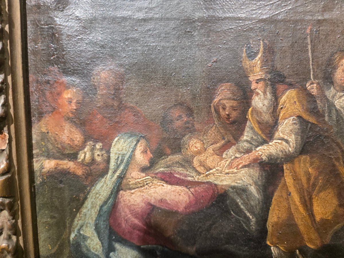 Oliobsu tela, cm 35 x 25, La circoncisione di Gesù, Maestro Veneziano del XVIII secolo-photo-2