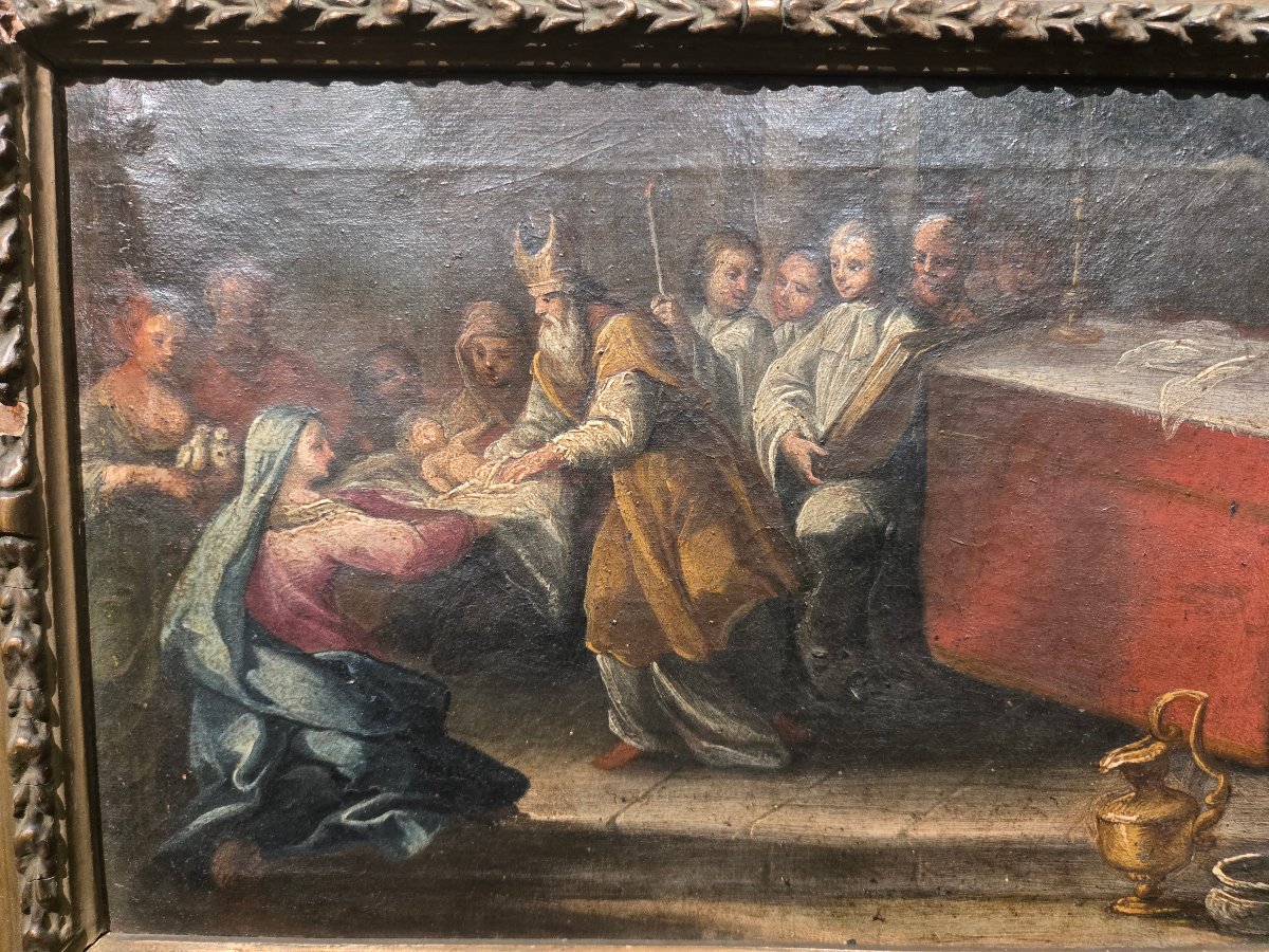 Oliobsu tela, cm 35 x 25, La circoncisione di Gesù, Maestro Veneziano del XVIII secolo-photo-3