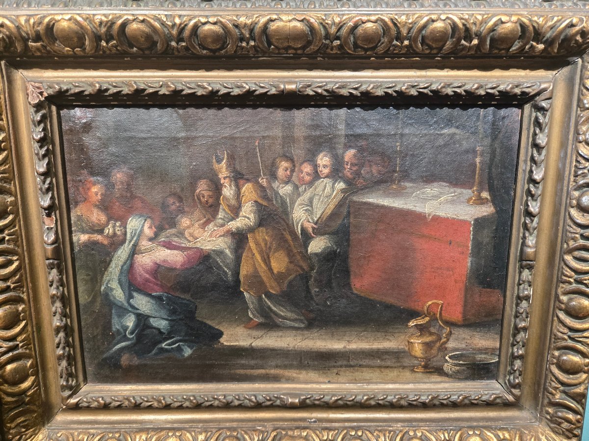 Oliobsu tela, cm 35 x 25, La circoncisione di Gesù, Maestro Veneziano del XVIII secolo-photo-4