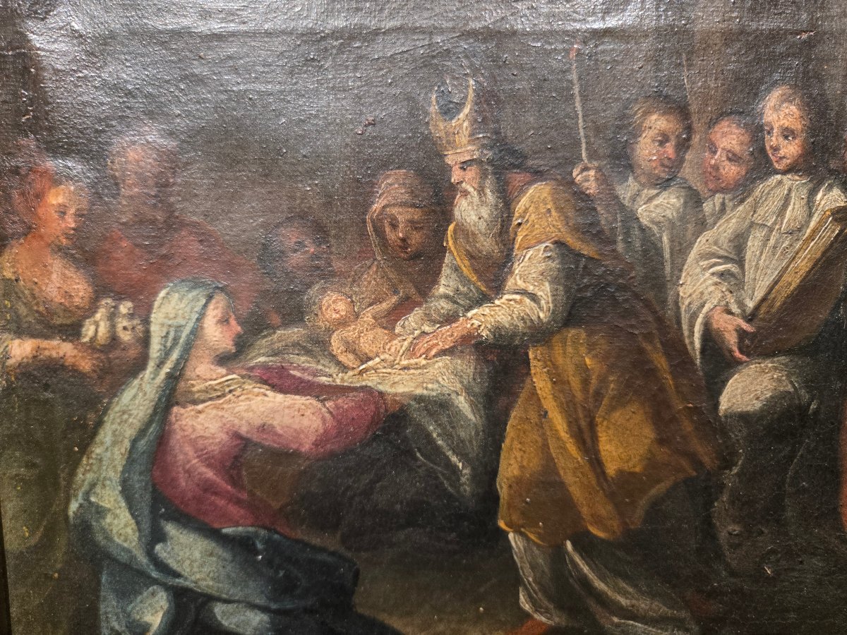 Oliobsu tela, cm 35 x 25, La circoncisione di Gesù, Maestro Veneziano del XVIII secolo-photo-1