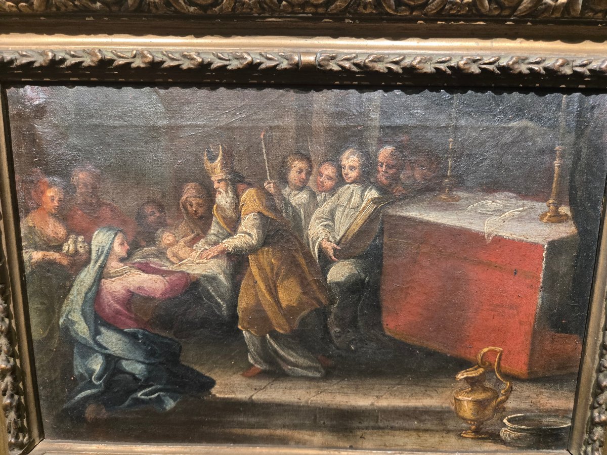Oliobsu tela, cm 35 x 25, La circoncisione di Gesù, Maestro Veneziano del XVIII secolo-photo-2