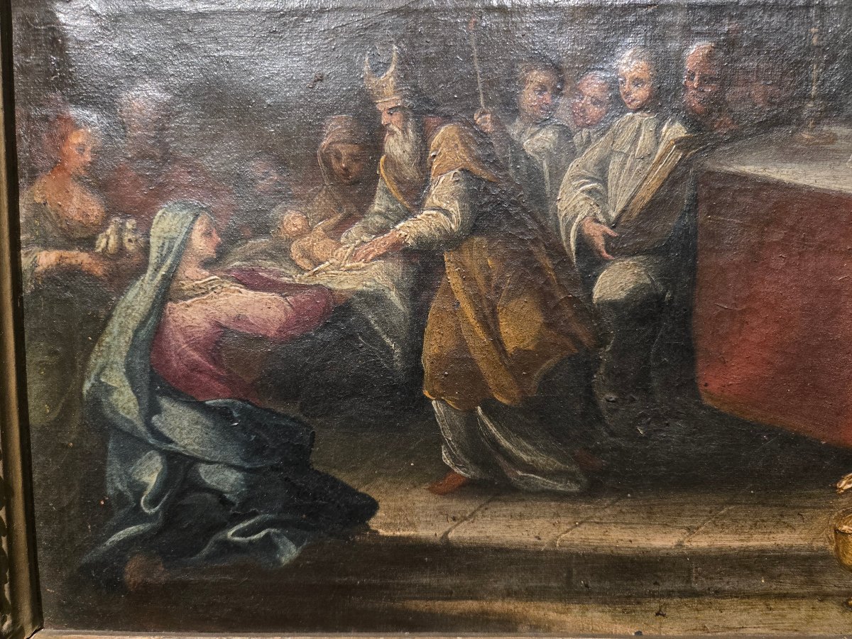 Oliobsu tela, cm 35 x 25, La circoncisione di Gesù, Maestro Veneziano del XVIII secolo-photo-3