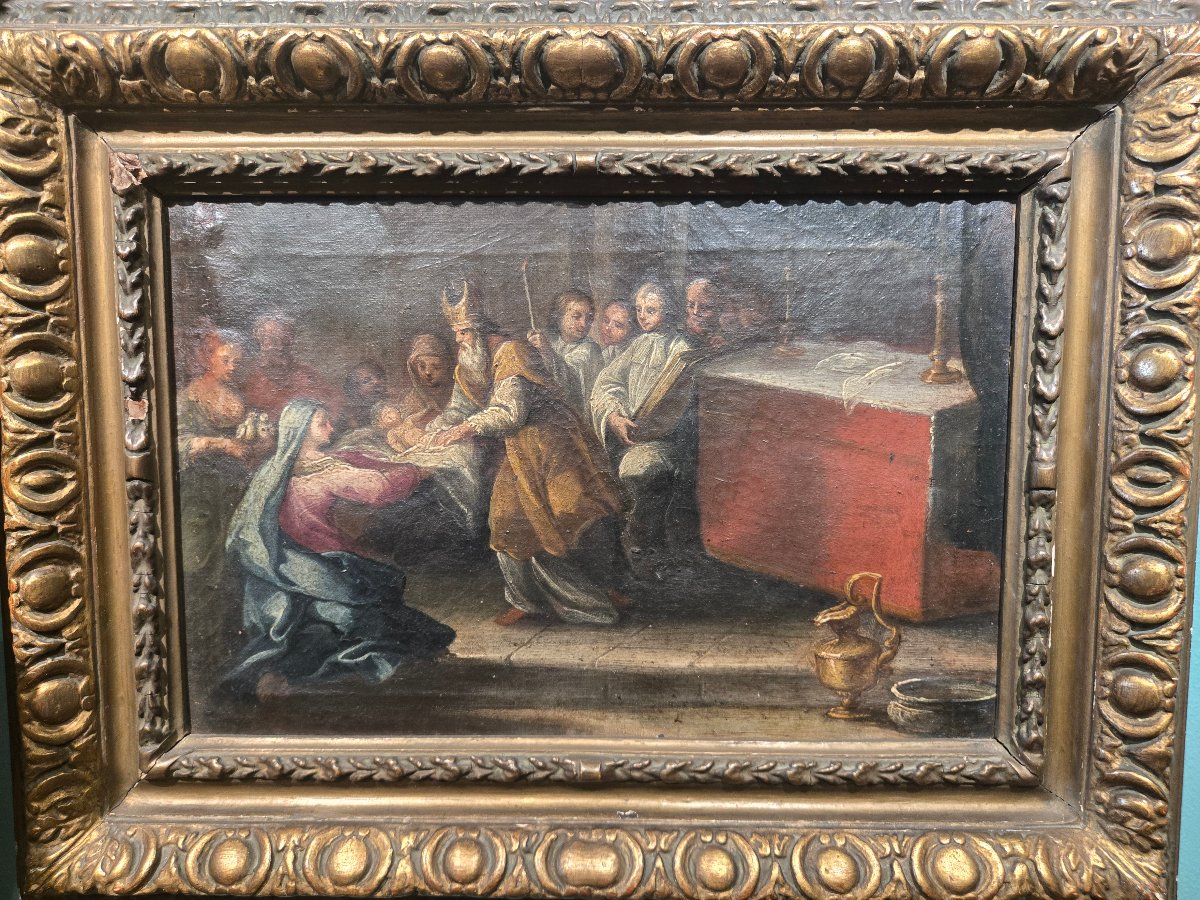 Oliobsu tela, cm 35 x 25, La circoncisione di Gesù, Maestro Veneziano del XVIII secolo