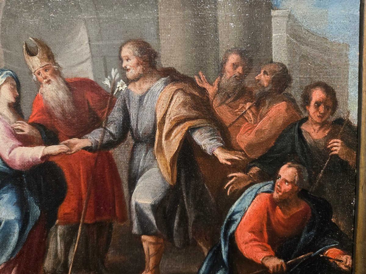 Olio su tela, cm 35 x 25, Cristo e l'Adultera, Maestro Veneziano del XVIII secolo,  ottimo stat-photo-2