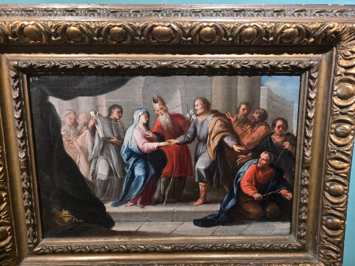 Olio su tela, cm 35 x 25, Cristo e l'Adultera, Maestro Veneziano del XVIII secolo,  ottimo stat-photo-4