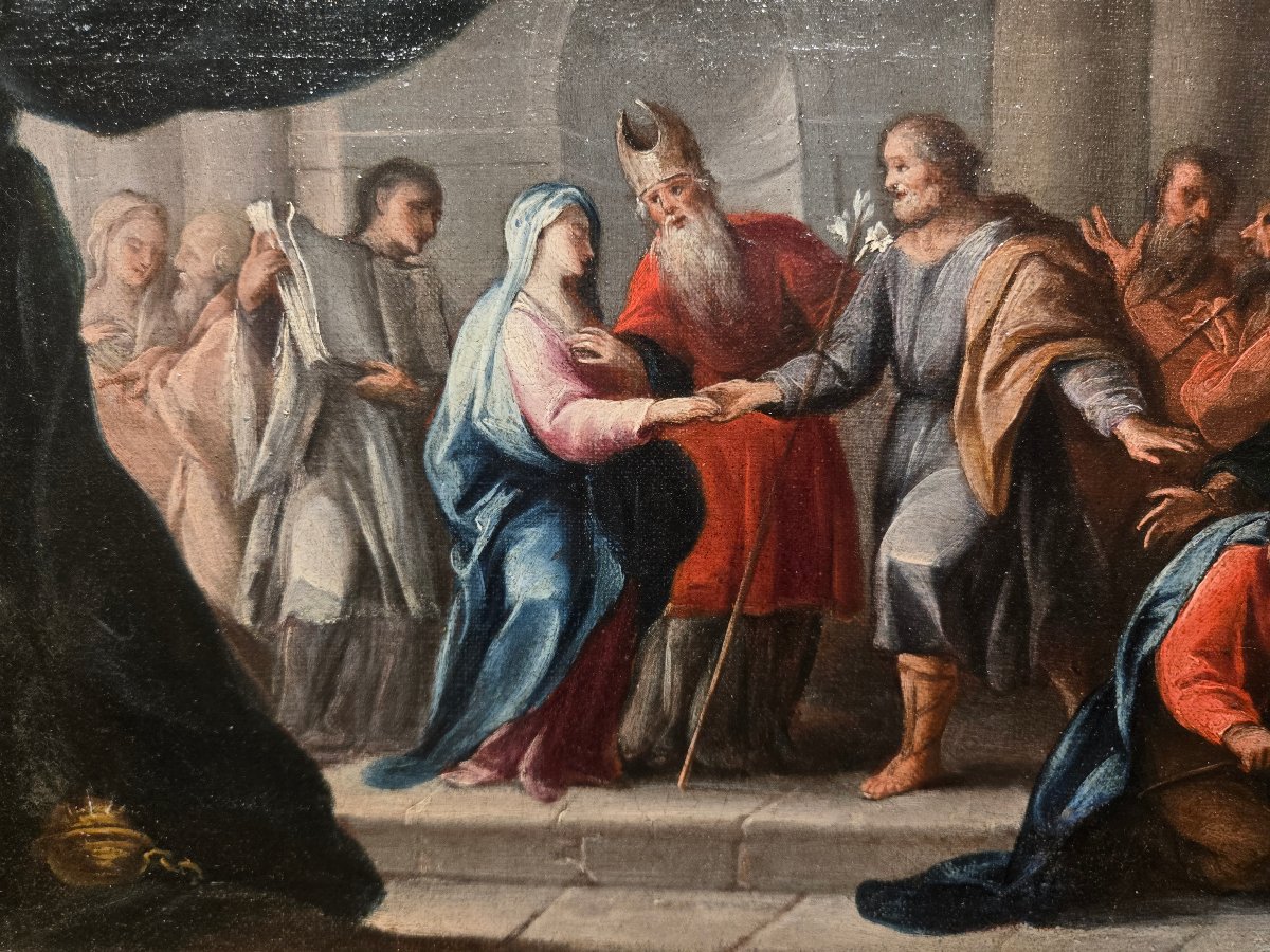 Olio su tela, cm 35 x 25, Cristo e l'Adultera, Maestro Veneziano del XVIII secolo,  ottimo stat-photo-2