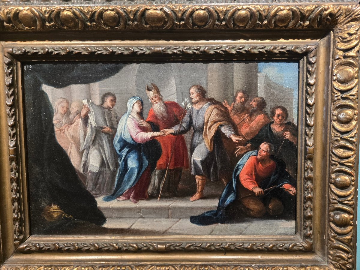 Olio su tela, cm 35 x 25, Cristo e l'Adultera, Maestro Veneziano del XVIII secolo,  ottimo stat
