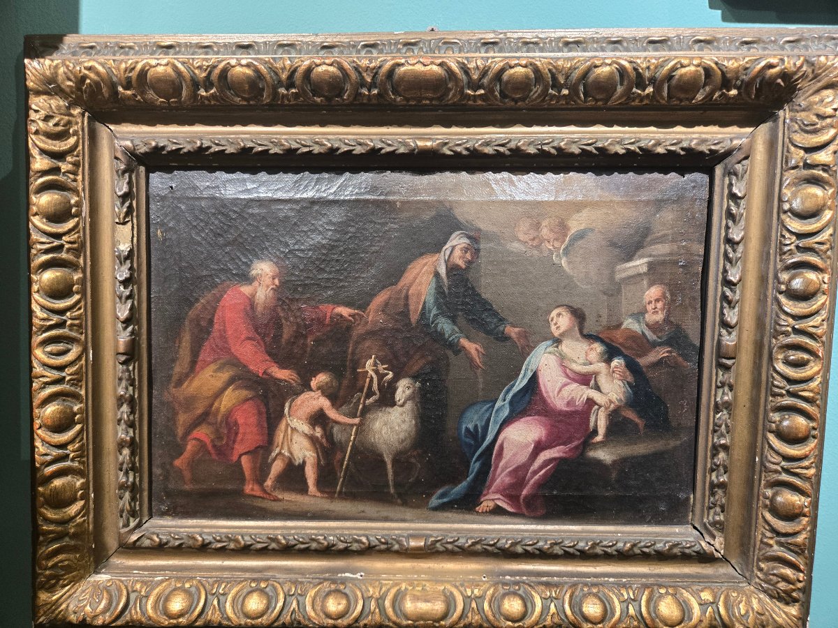 Olio su tela, 34 x 25 cm, Adorazione dei Pastori, Maestro Veneziano del XVIII secolo, buono sta