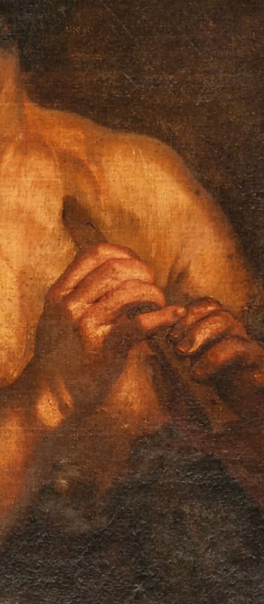 Olio su tela, Il Pifferaio, cm 75 x 61, scuola fiamminga fine del XVII secolo, buono stato-photo-3