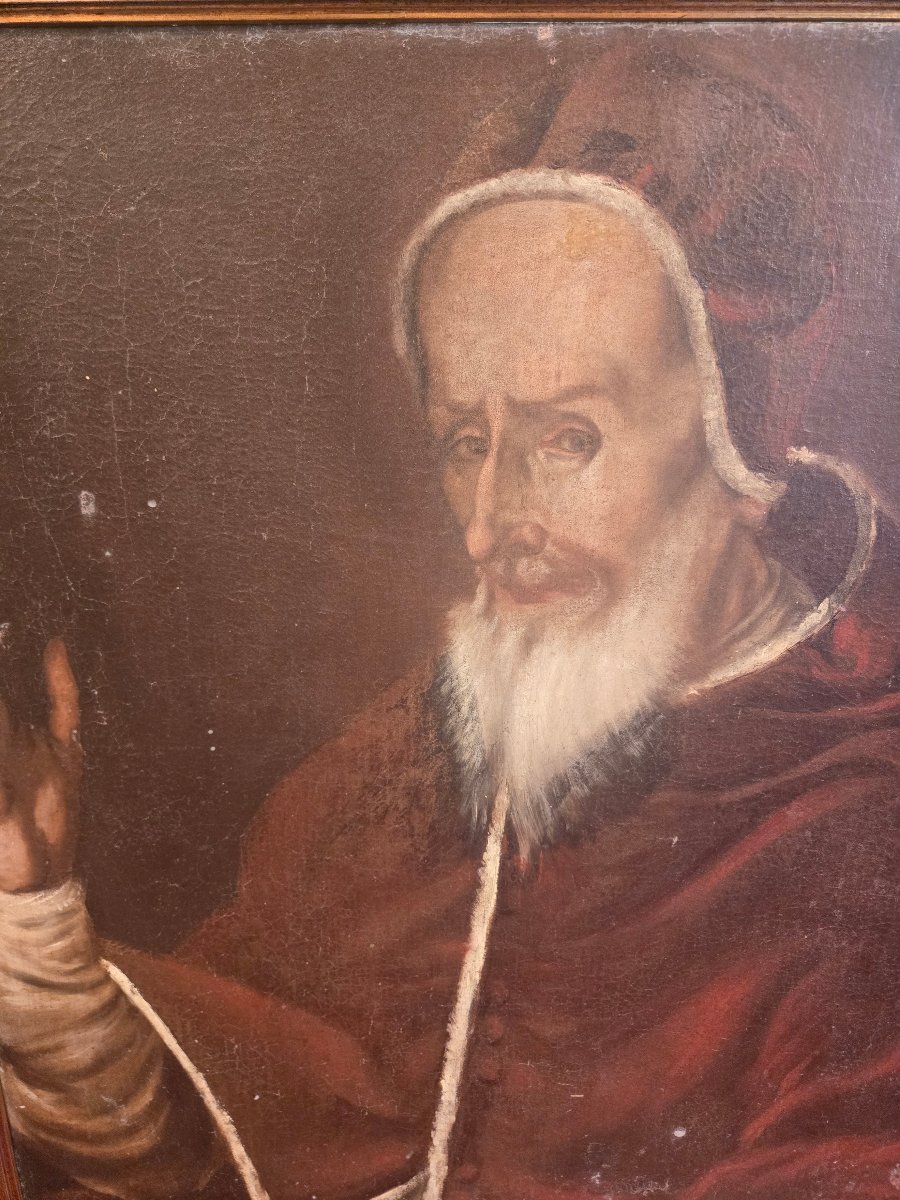 Olio su tela, Ritratto di Pontefice, scuola di centro Italia, prima metà del XVIII secolo -photo-2
