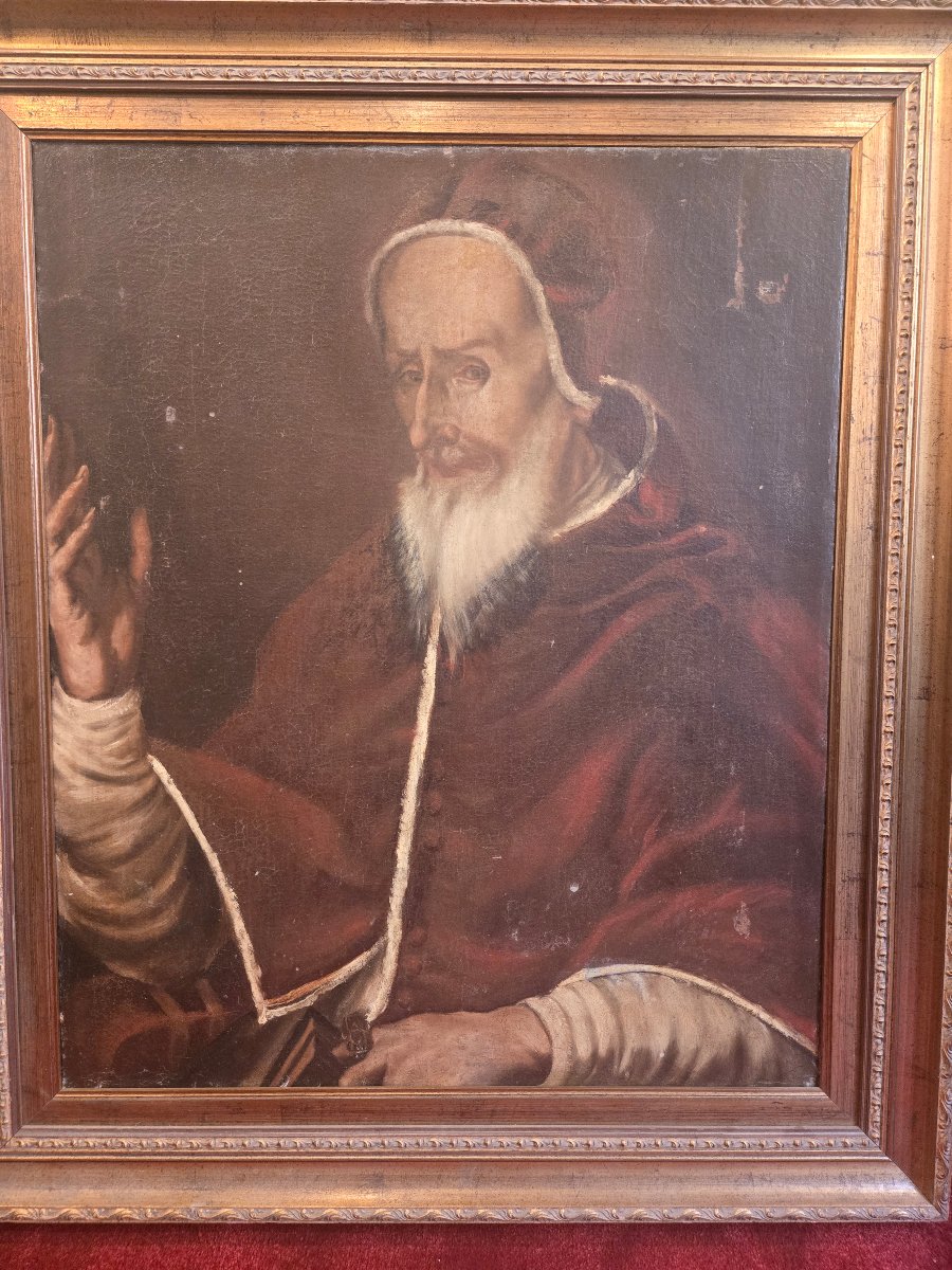 Olio su tela, Ritratto di Pontefice, scuola di centro Italia, prima metà del XVIII secolo -photo-3