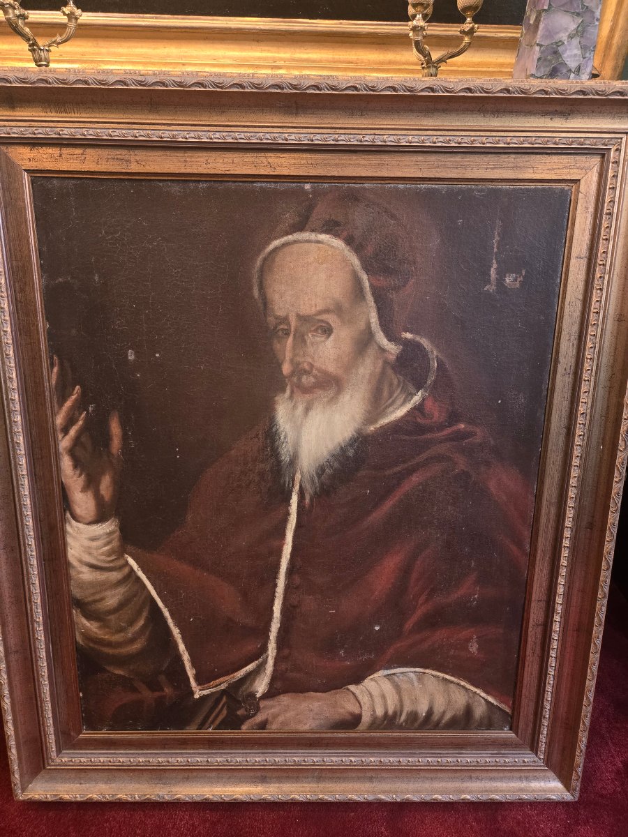 Olio su tela, Ritratto di Pontefice, scuola di centro Italia, prima metà del XVIII secolo -photo-4