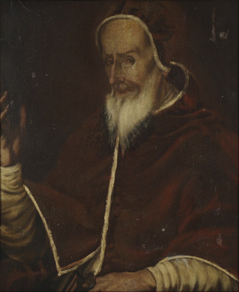 Olio su tela, Ritratto di Pontefice, scuola di centro Italia, prima metà del XVIII secolo 