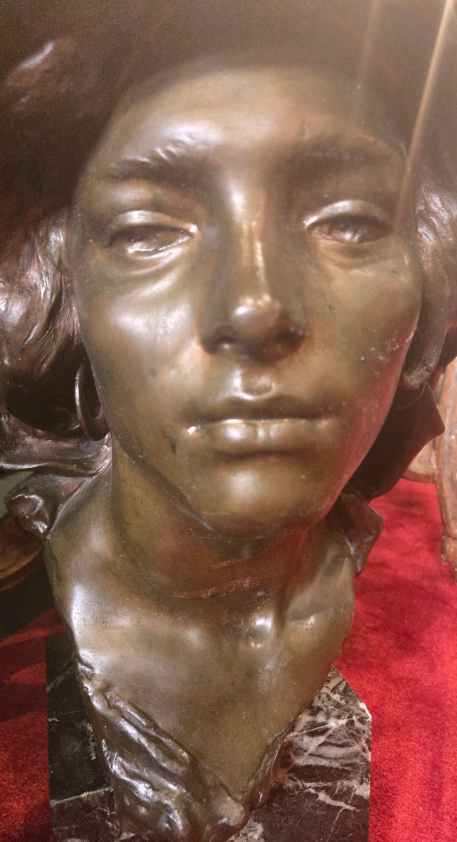 Scultura in bronzo con base in marmo, h 57 cm , Busto di Popolana, firmata Gargiulo fine 800-photo-4