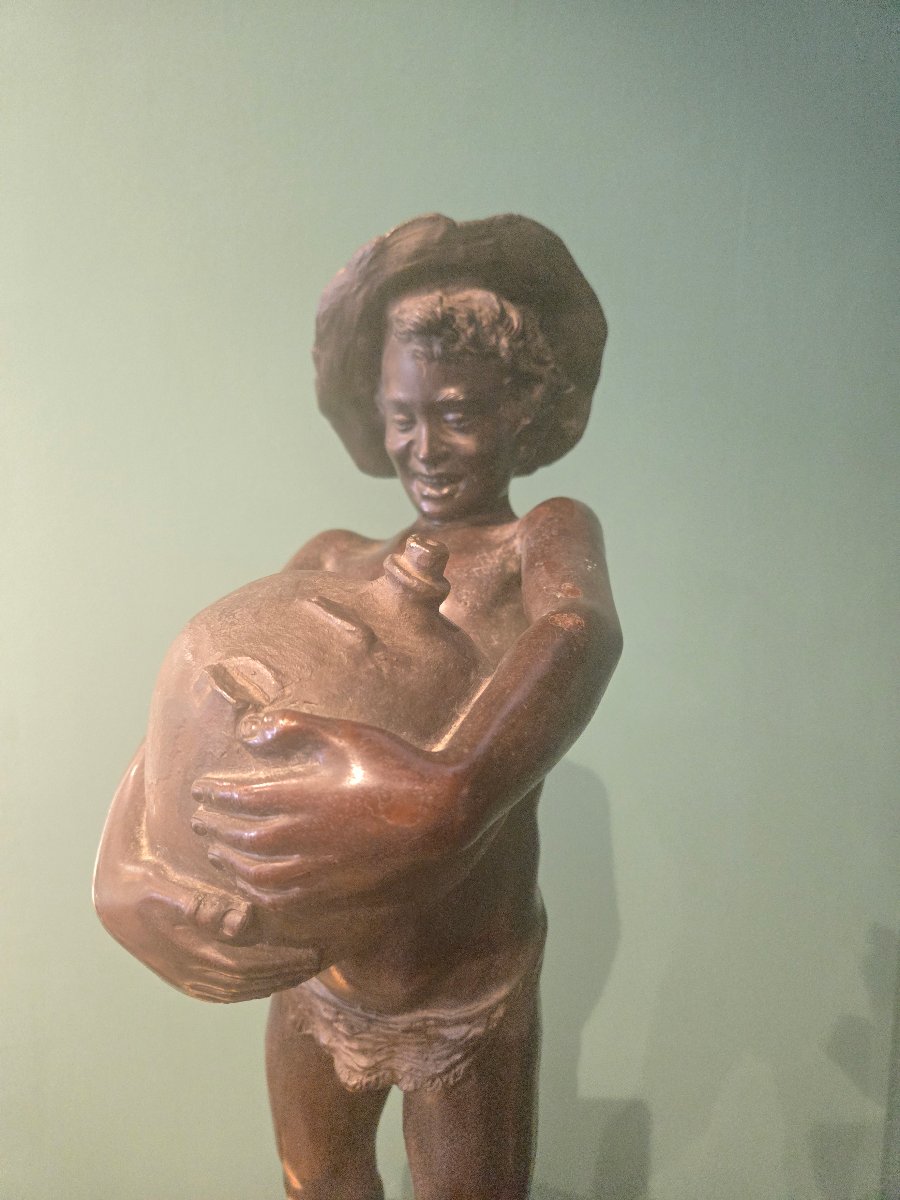 Scultura in bronzo con base marmoAcquaiolo, fine XIX secolo, Napoli, bella qualità, ottimo stat-photo-3