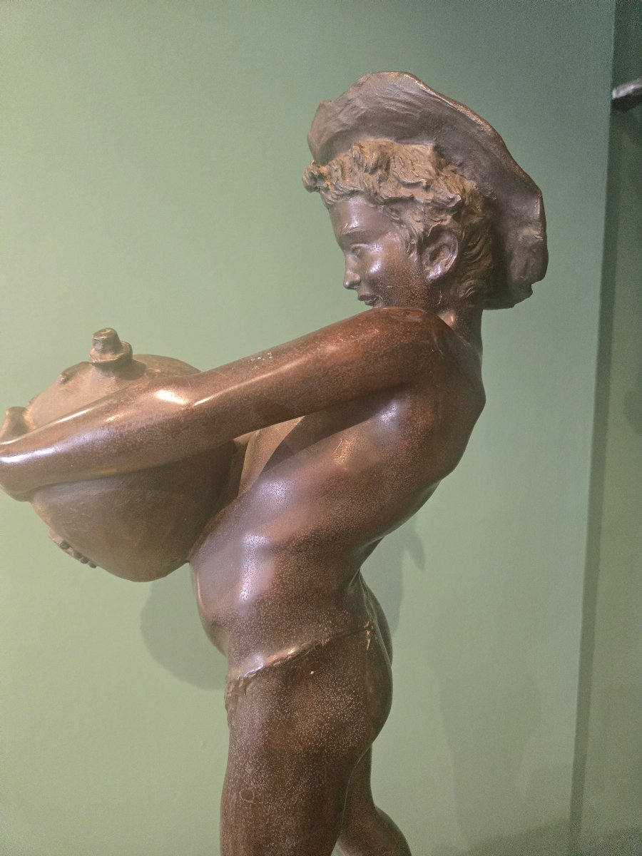 Scultura in bronzo con base marmoAcquaiolo, fine XIX secolo, Napoli, bella qualità, ottimo stat-photo-1