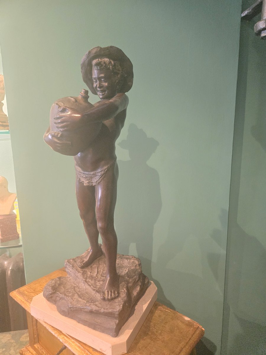 Scultura in bronzo con base marmoAcquaiolo, fine XIX secolo, Napoli, bella qualità, ottimo stat