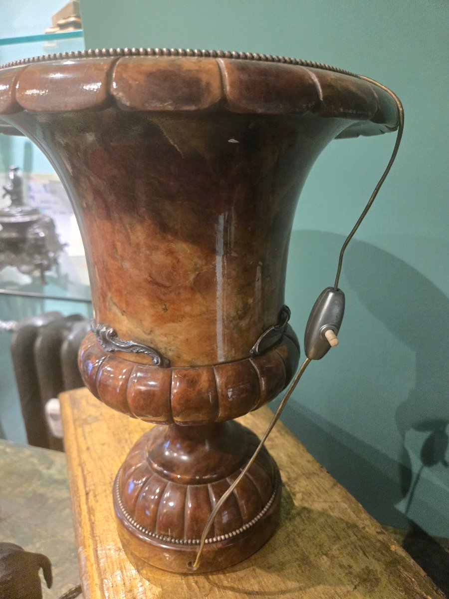 Vaso lampada in alabastro, elettrificato, funzionante, XX secolo, h 35 cm , buono stato-photo-2