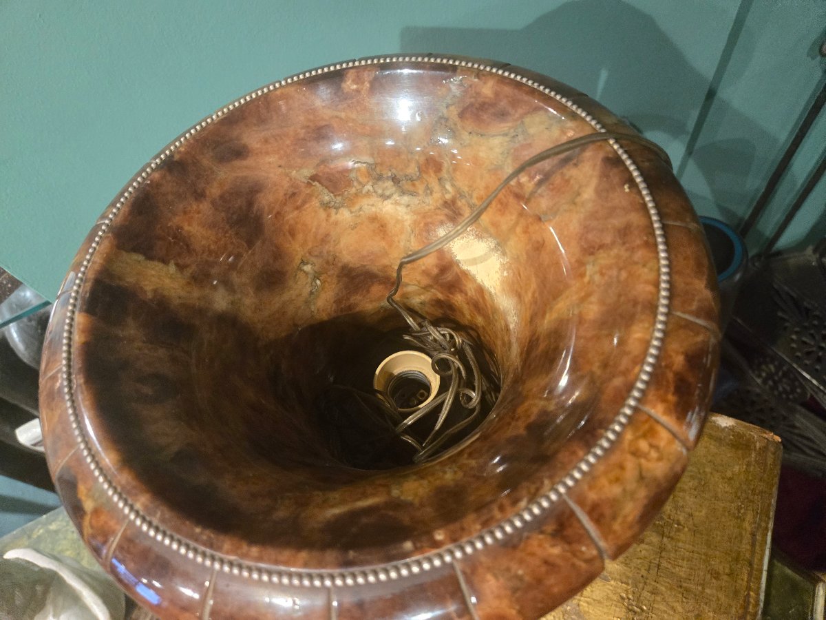 Vaso lampada in alabastro, elettrificato, funzionante, XX secolo, h 35 cm , buono stato-photo-3
