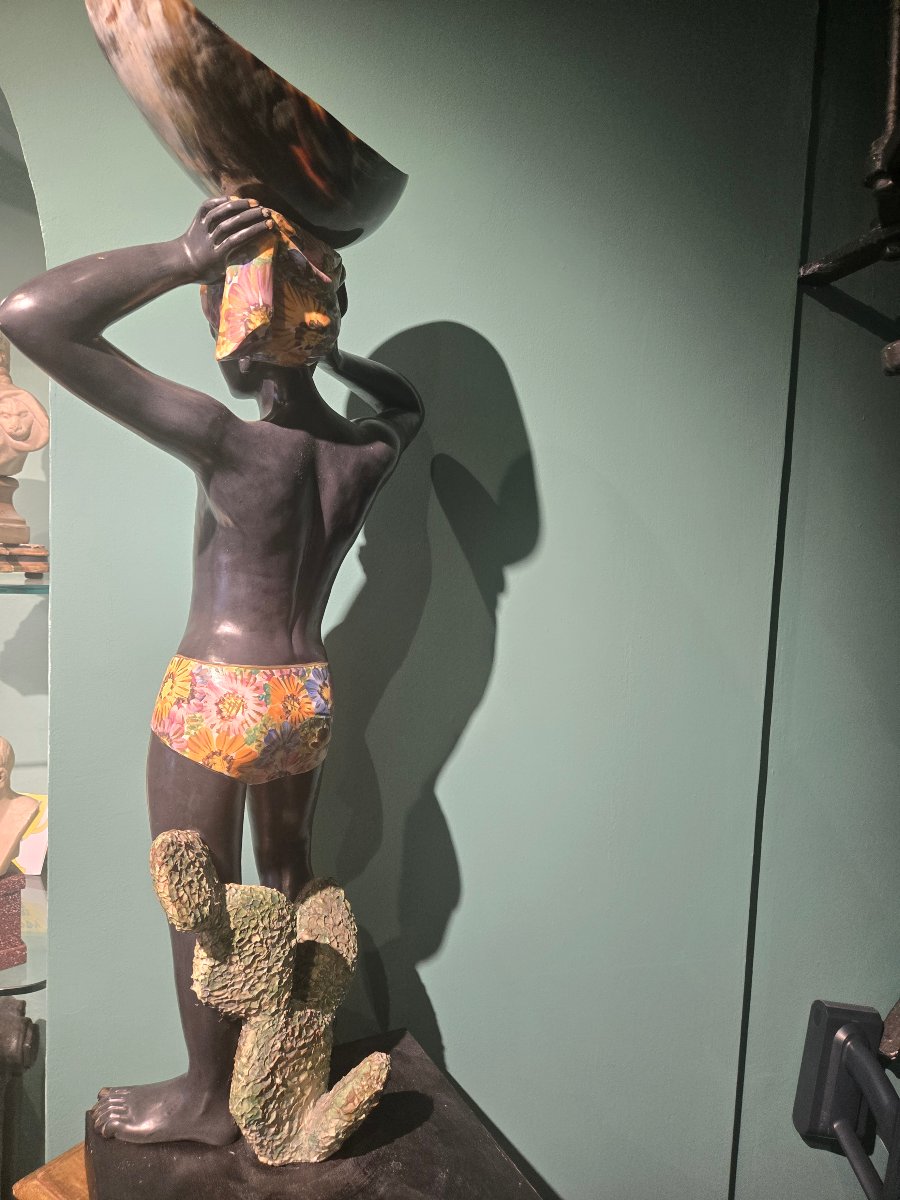 Coppia di sculture in ceramica dipinta, Morette Veneziane, XX secolo, buono stato-photo-2