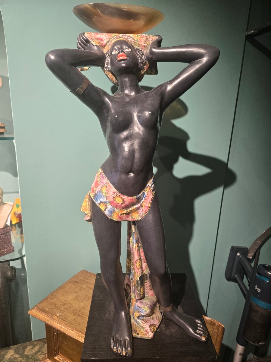 Coppia di sculture in ceramica dipinta, Morette Veneziane, XX secolo, buono stato-photo-3