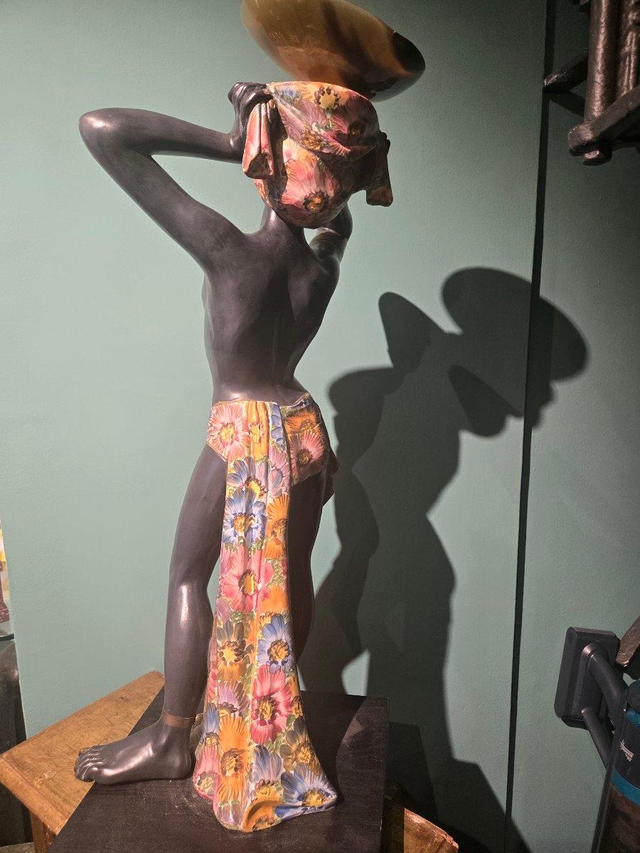Coppia di sculture in ceramica dipinta, Morette Veneziane, XX secolo, buono stato-photo-4