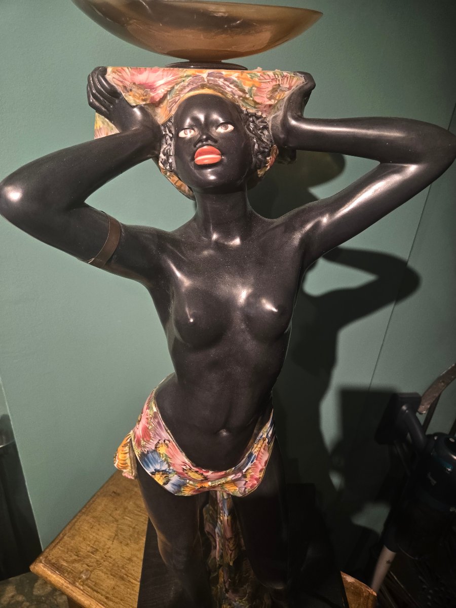Coppia di sculture in ceramica dipinta, Morette Veneziane, XX secolo, buono stato-photo-4