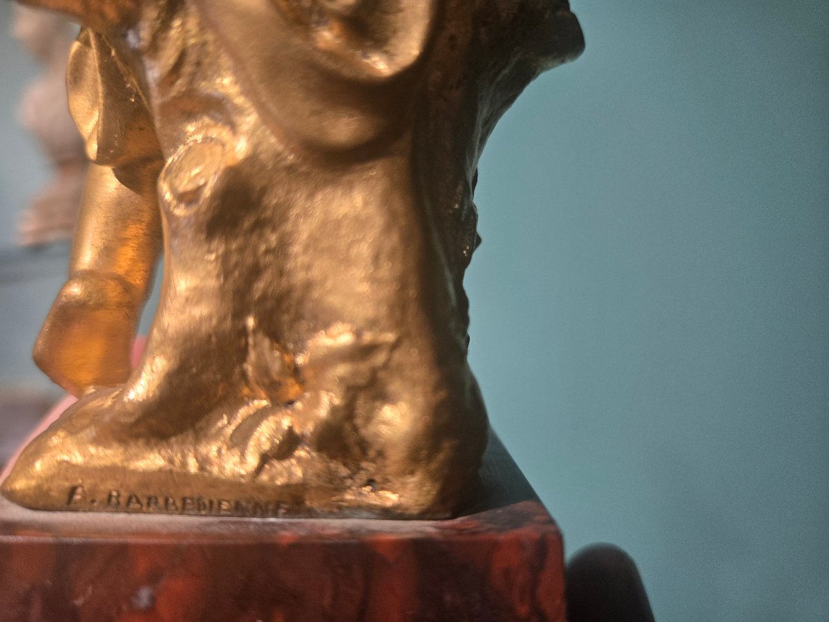 Putto in bronzo con base in marmo, h 20 cm , XIX secolo, firmato -photo-4