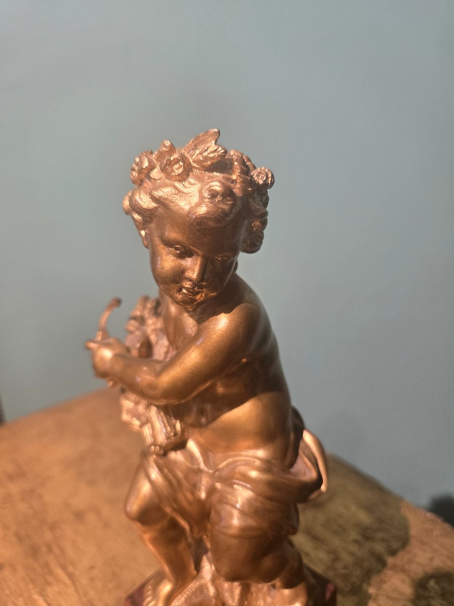 Putto in bronzo con base in marmo, h 20 cm , XIX secolo, firmato -photo-4