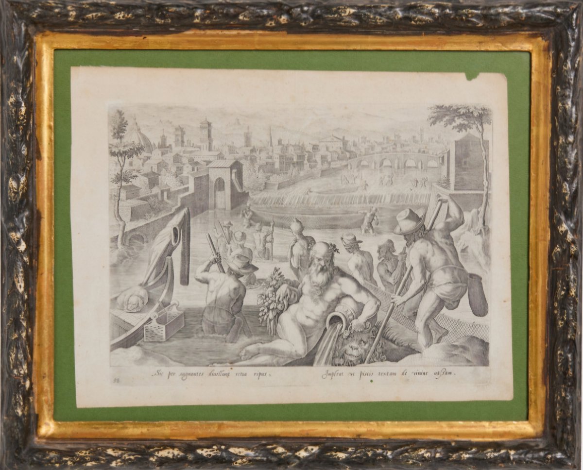Coppia di incisioni con allegorie fluviali, fine del XVIII secolo, 29 x 21 cm , ottimo stato-photo-3
