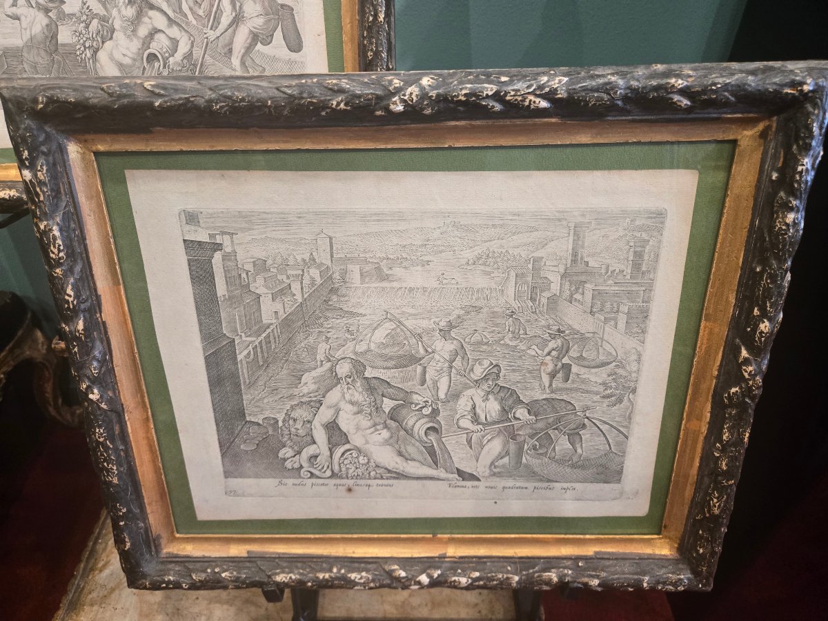 Coppia di incisioni con allegorie fluviali, fine del XVIII secolo, 29 x 21 cm , ottimo stato-photo-4