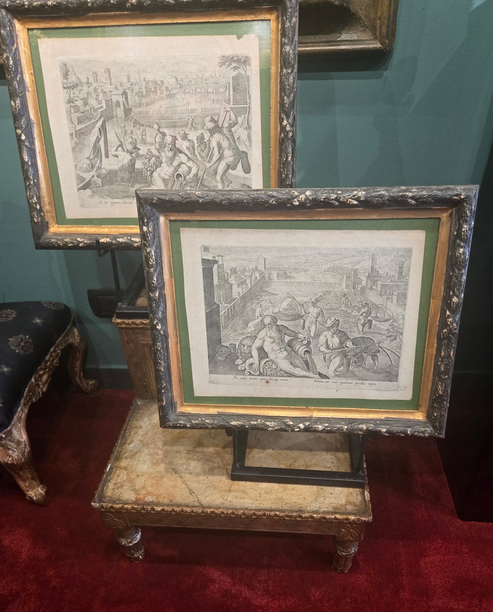 Coppia di incisioni con allegorie fluviali, fine del XVIII secolo, 29 x 21 cm , ottimo stato