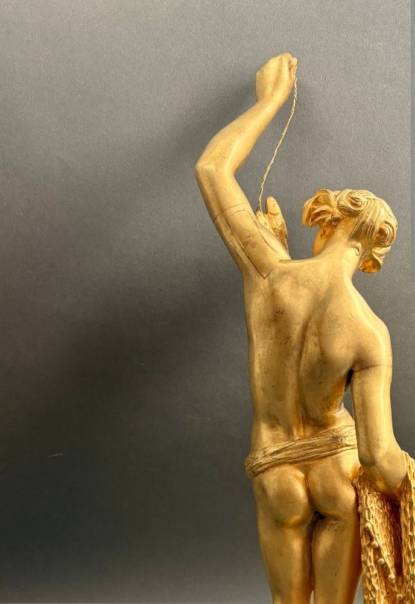 Scultura in bronzo dorato, raffigurante La Pescatrice, h 53 cm  XIX secolo, ottimo stato-photo-3