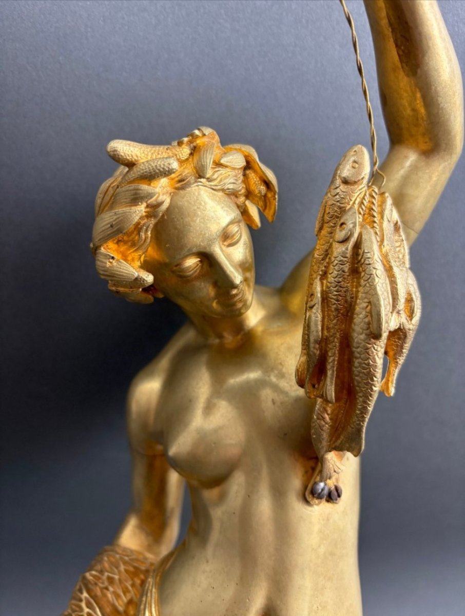 Scultura in bronzo dorato, raffigurante La Pescatrice, h 53 cm  XIX secolo, ottimo stato-photo-4