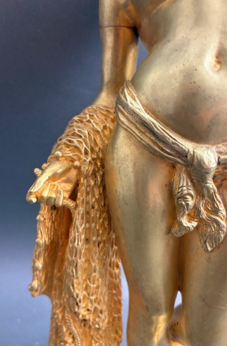 Scultura in bronzo dorato, raffigurante La Pescatrice, h 53 cm  XIX secolo, ottimo stato-photo-2