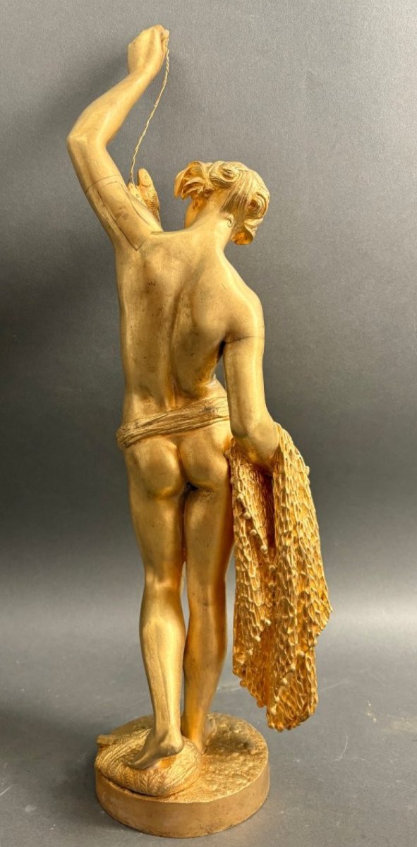 Scultura in bronzo dorato, raffigurante La Pescatrice, h 53 cm  XIX secolo, ottimo stato-photo-1