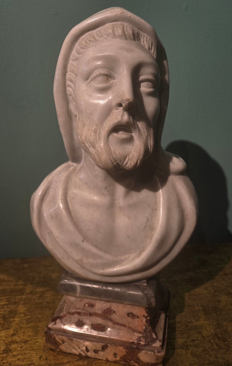 Busto in marmo, raffigurante Filosofo,  h 32 cm , fine del XVIII secolo, ottimo stato-photo-4