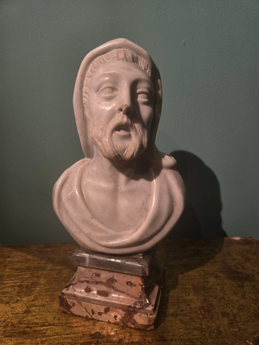 Busto in marmo, raffigurante Filosofo,  h 32 cm , fine del XVIII secolo, ottimo stato