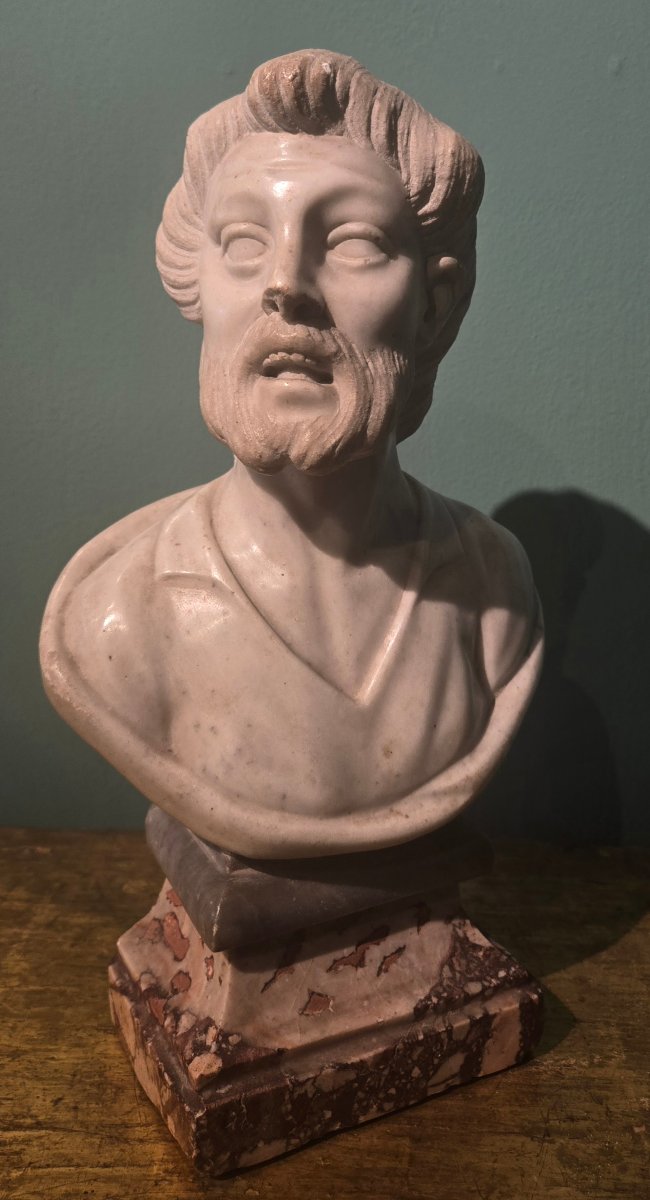Busto in marmo , Filosofo,  h 32 cm , Fine del XVIII siecle, ottimo stato qualche mancanza-photo-3