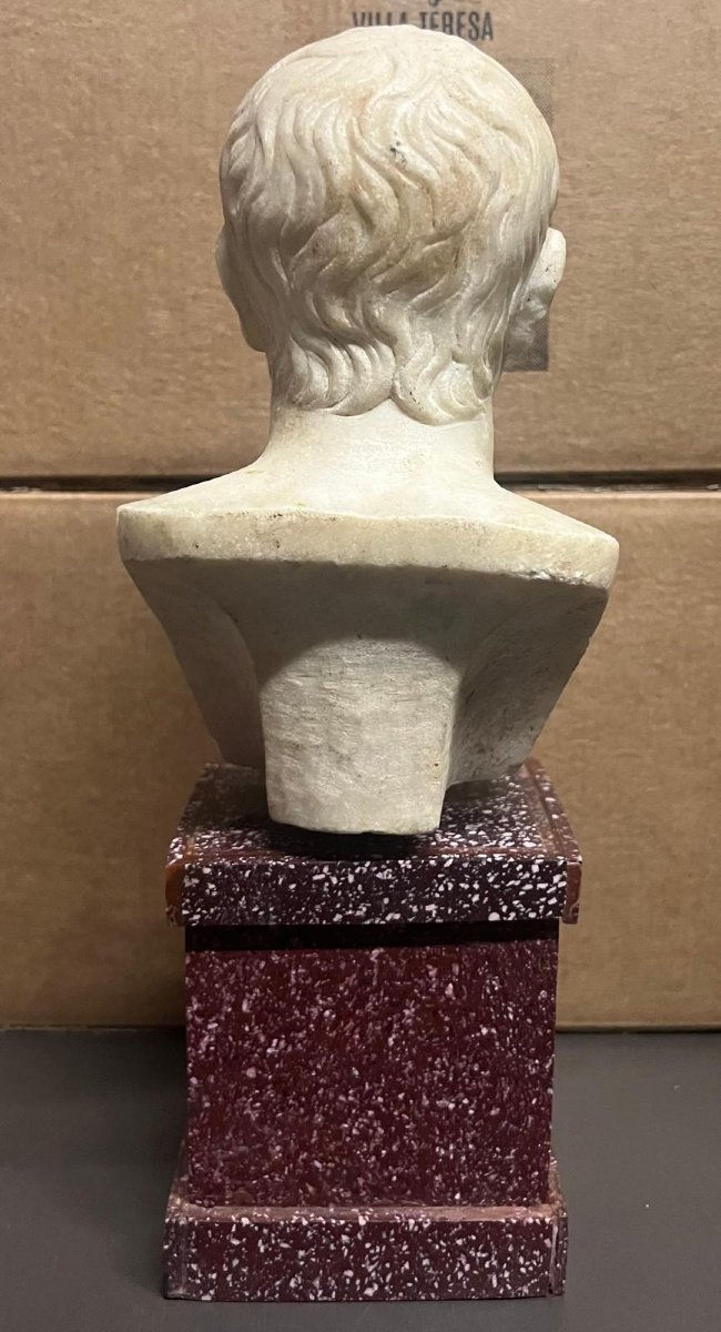 Piccolo Busto in marmo , h 25 cm con base in porfido, XIX secolo, buono stato-photo-3