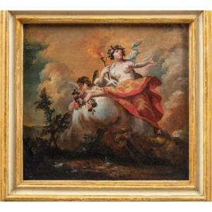 Coppia di dipinti ad olio su tavola, primi 700, soggetti mitologici att. G.B. Crosato