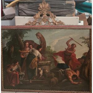 Oil On Canvas, Moses Defending The Daughters Of Jethro, G.b. Marcola, Verona, 18th Century, From The Collection Of Prof. Ruggeri